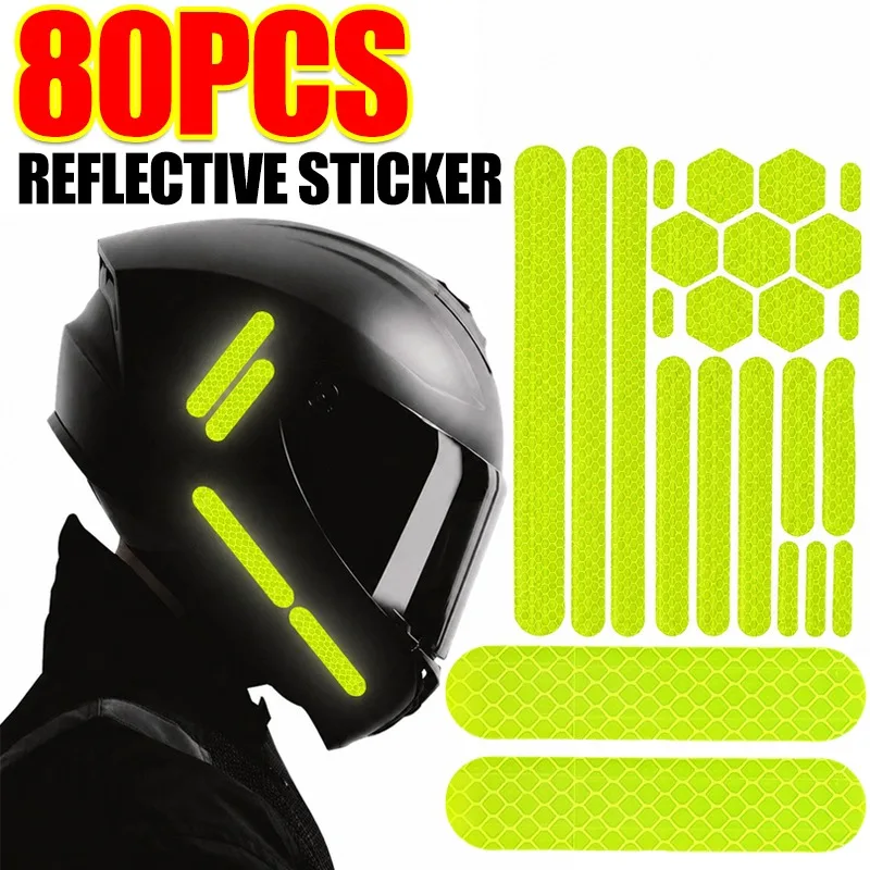 Adesivos refletivos noturnos de advertência, 80/40/10 peças, à prova d'água, fita refletora de alta visibilidade para carro, motocicleta, capacete, bi