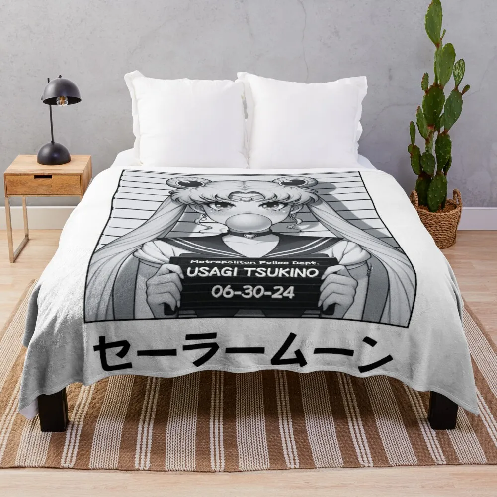 Sailor Guardian Mugshot Bubblegum BW Throw Blanket Shaggy Beautifuls Decorative Beds Soft Plush Plaid Blankets