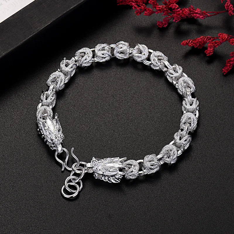 Noble 925 Sterling Silver Exquisite Dragon Head Bracelets For Man Women Fashion Designer Jewelry Wedding Party Holiday Gifts