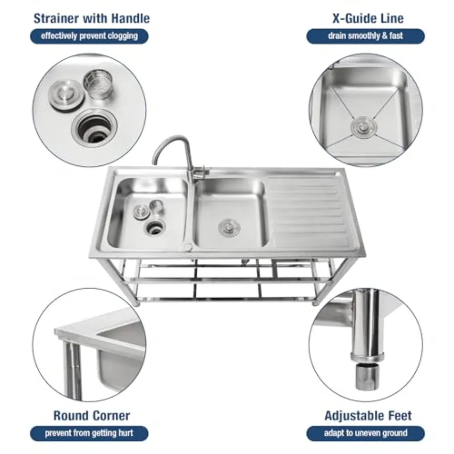 Évier à Double bol autoportant T304, ensemble d'évier utilitaire en acier inoxydable pour restaurants commerciaux, cours ou utilisation en cuisine avec