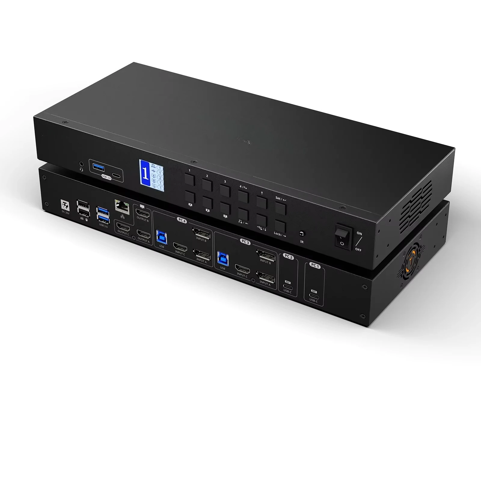 

USB 3.0 HDMI DP USB C KVM Switch Docking Station 3 Triple Monitors 4 Computers 4K 60Hz 4 Port MST for Server Control