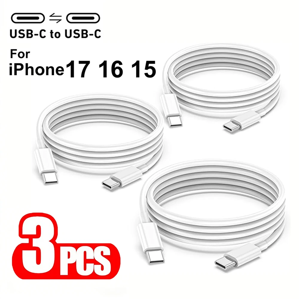 3PCS 100W USB-C To USB-C Fast Charging Cable For iPhone 15 16 Plus 17 Pro Max Air Samsung Google Moto Double Type-C Data Cables
