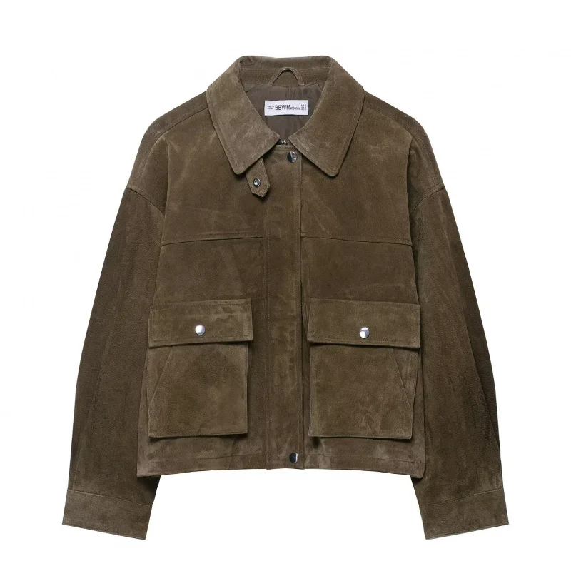 

New European and American Women's Fashion Street Style Faux Leather Bomber Coat