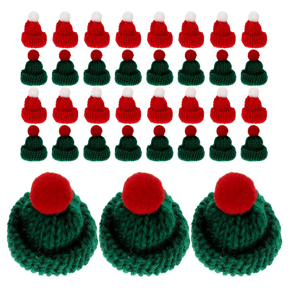 40 Pezzi Mini Cappelli Natalizi Lavorati a Maglia, Cappellini di Babbo Natale in Miniatura per Decorazioni Festive, Ornamenti Piccoli in Maglia