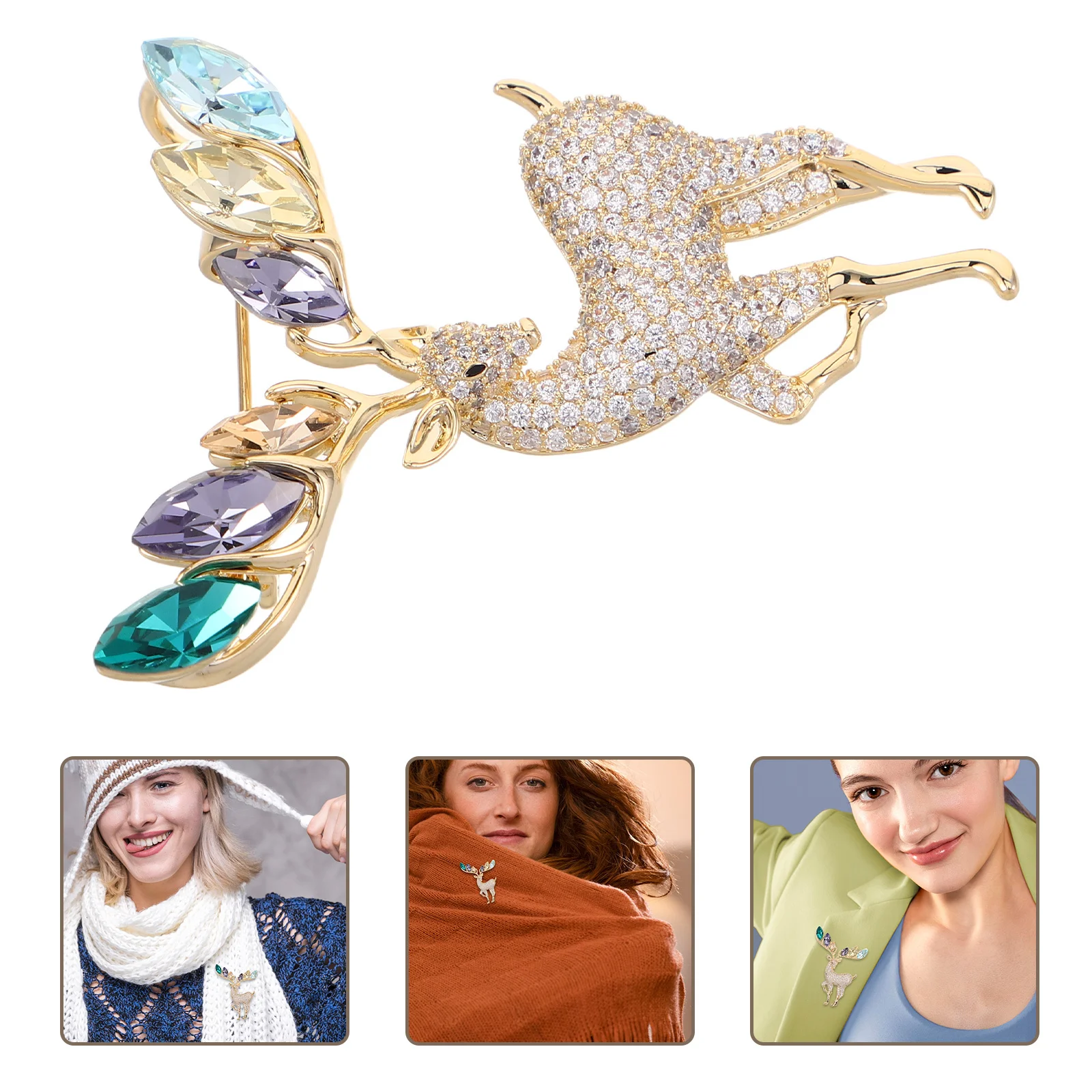 

Elk Brooch Animal for Women Christmas Jewelry Pins Corsage Clothing Breastpins Golden Miss