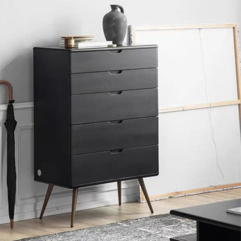 

Bucket cabinet cherry wood solid wood Nordic modern ins black storage chest bedroom cabinet new home