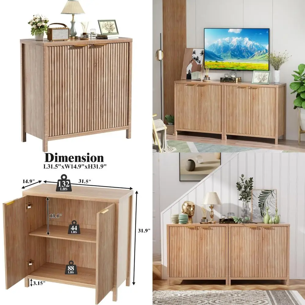 Sideboard Buffet Cabinet, 31 Storage Cabinet with 2 Doors and Adjustable Shelves, Sideboard Console for Dinning Room, Kitchen an