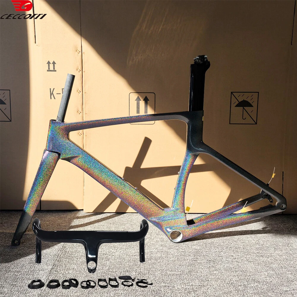 CECCOTTI Brand RF26 Paint Chameleon color Disc Brake Aero bike frame Full Inner Cable Design Fit Max tires 32mm Bicycle Frameset
