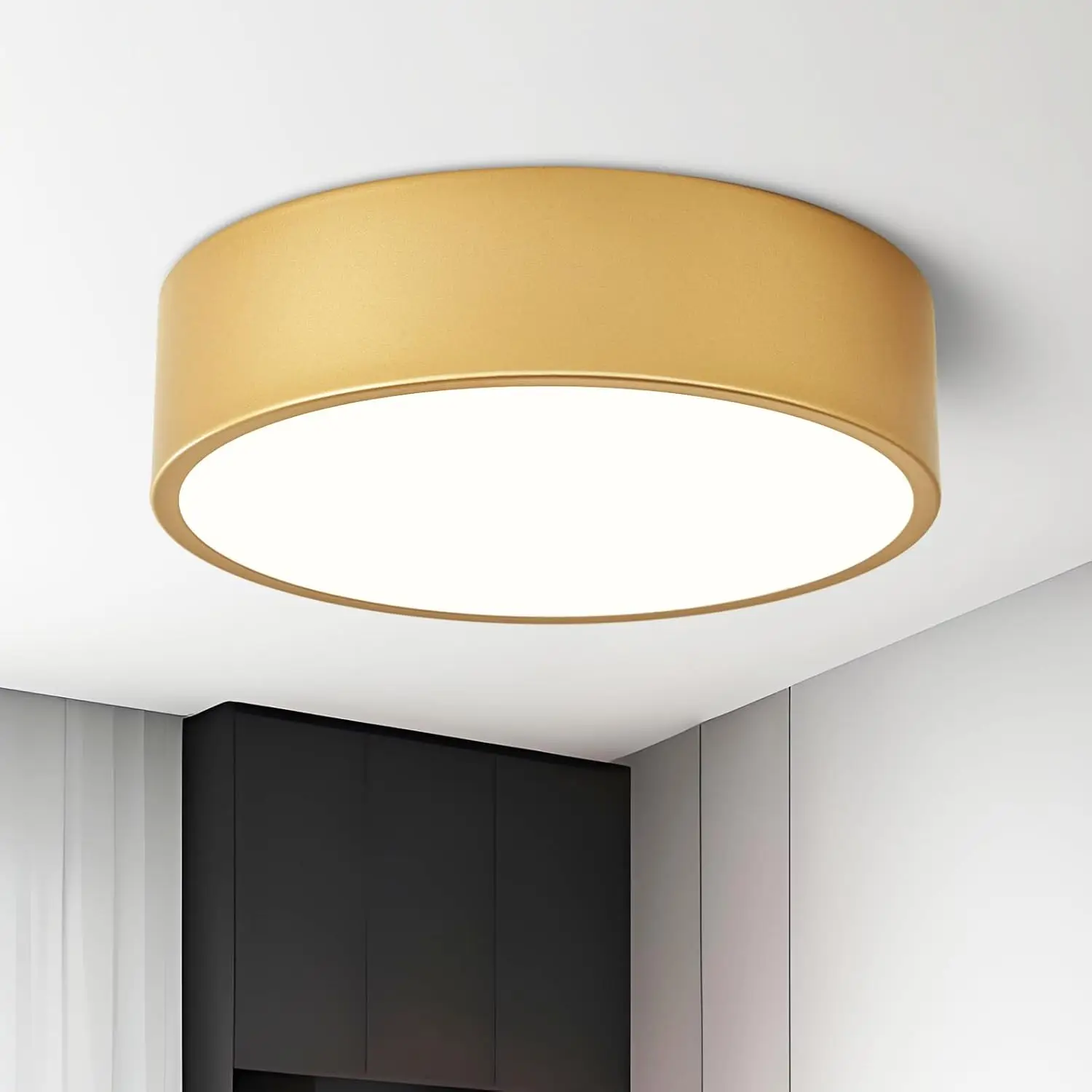 Dimmable LED Flush Mount Luminária de teto, ouro moderno, redondo, lâmpadas de teto, perto de luzes de teto, luminárias para entrada