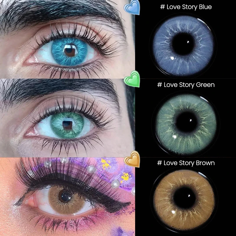 Lentes de Contacto de Color Lalens de Uso Semestral, Love Story, Azul Natural, Lentes Cosméticas para Maquillaje Diario FB593