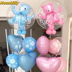 4D trasparente Baby Shower Boy Girl Bear Bubble Ball Kids 1st Birthday Party Blue Pink Helium Balloon Gender Reveal Decoration