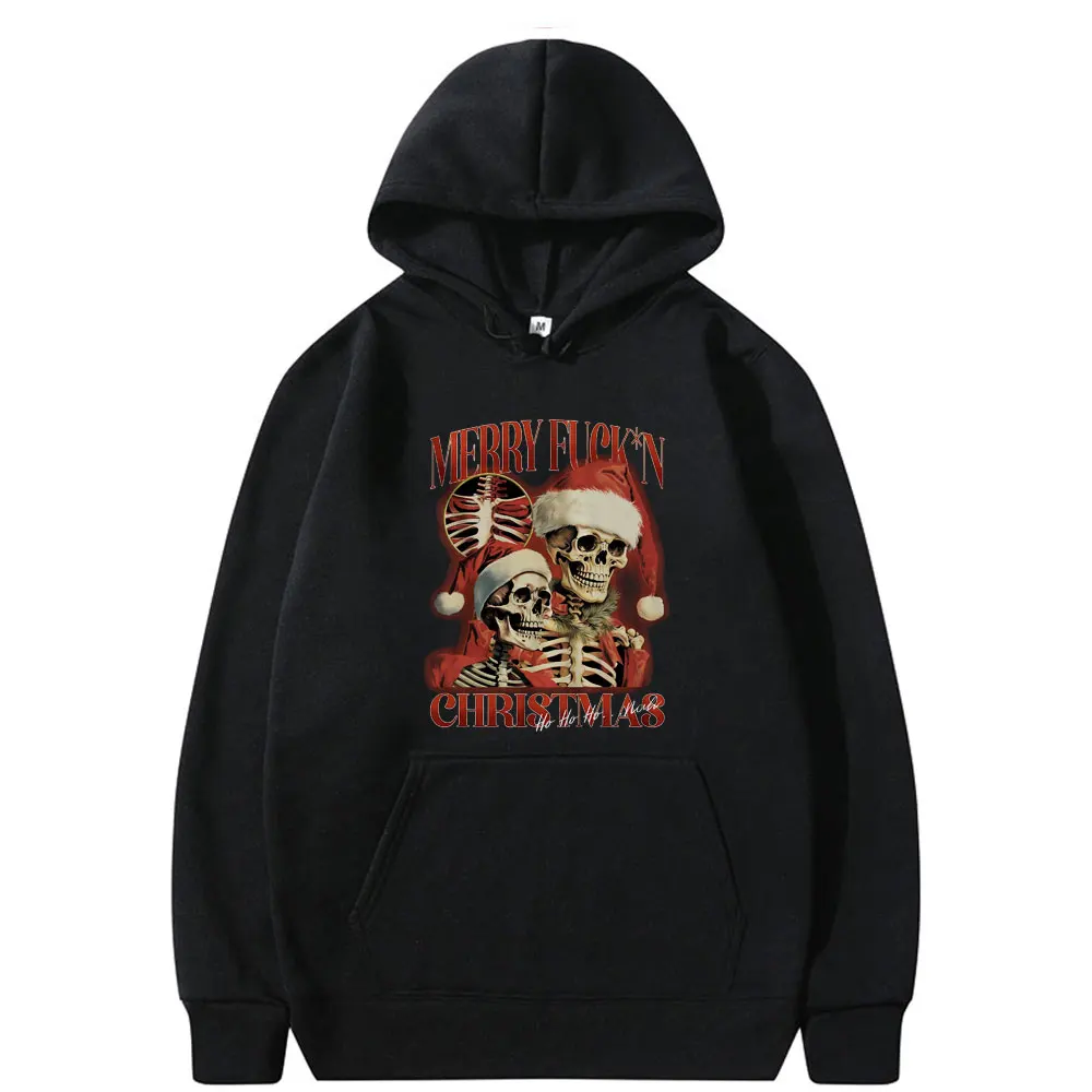 

Merry Christmas Hoodie Funny Hard Skeleton Graphic Pullover Men Women's Casual Oversized Hooded Sweatshirt Halloween Fans Gift