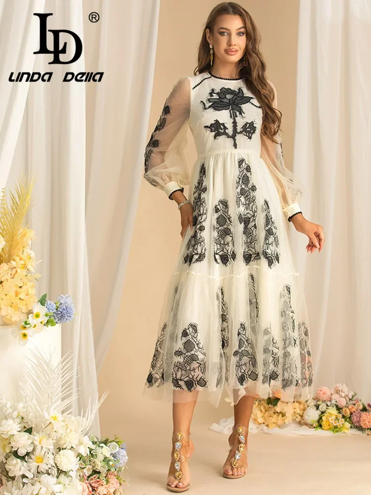 

Женское платье LD LINDA DELLA с вышивкой, рукавами-фонариками, завышенной талией, новая модная модель, пышное, осеннее