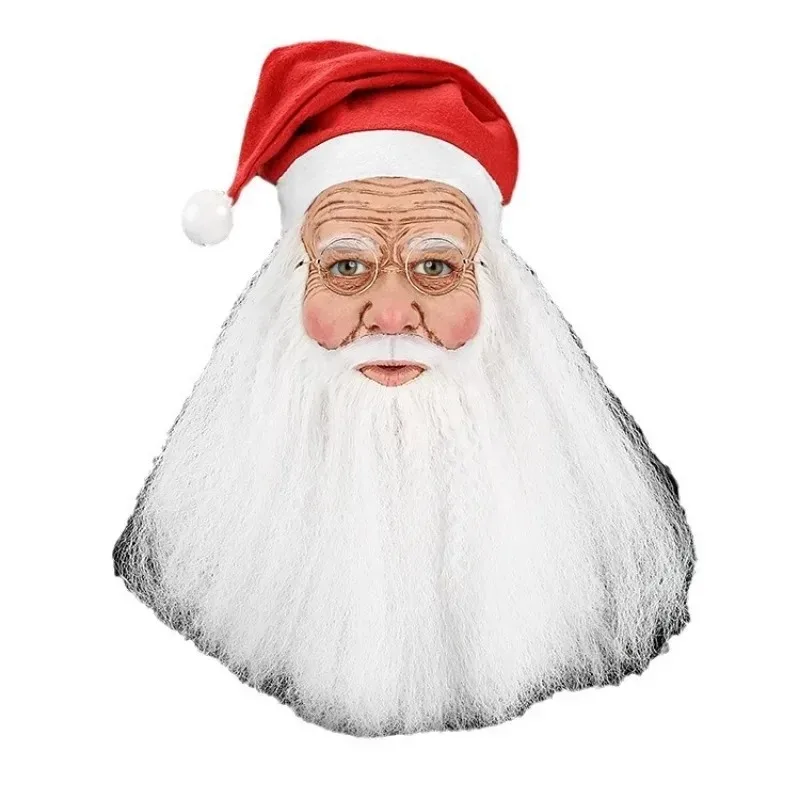 1 Stück Latexmaske im Weihnachtsmann-Stil mit weißem Bart für Halloween-Weihnachtsfeiern, realistischer alter Mann, Latex-Kopfbedeckung, Requisiten
