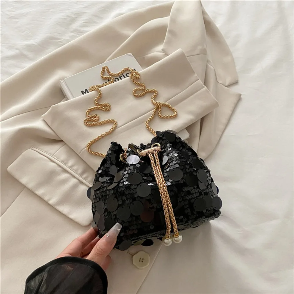 أنيقة لامعة مساء مأدبة حقيبة بريق Blingbling شرابة حقيبة كروسبودي سلسلة معدنية حقيبة يد صغيرة دلو حقيبة المرأة #1