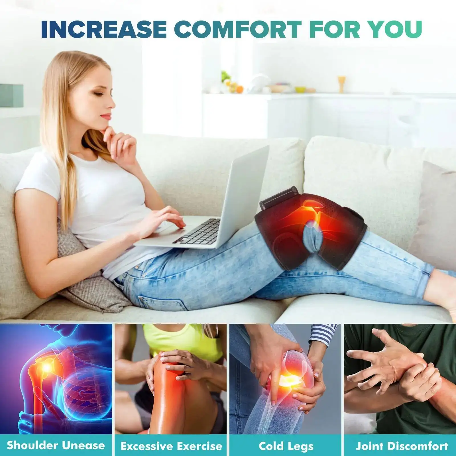 Heating Massager Joint Physiotherapy Hot Compress Vibration Massage Elbow Shoulder Support Thermal Knee Pad Relieve Arthrit