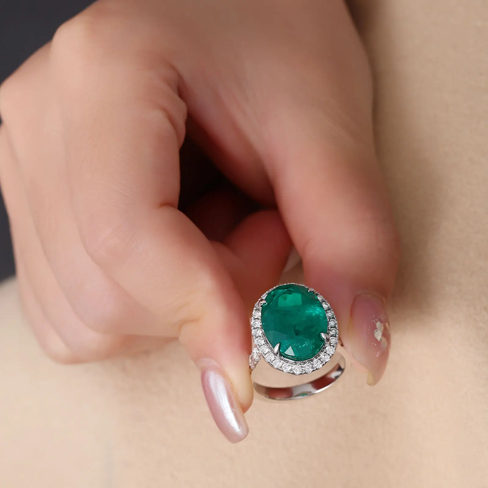 Provence Luxury wedding band KGold Oval cut green Lab Gemstones Ring DEF/VS Lab Diamonds half band Personalized Custom