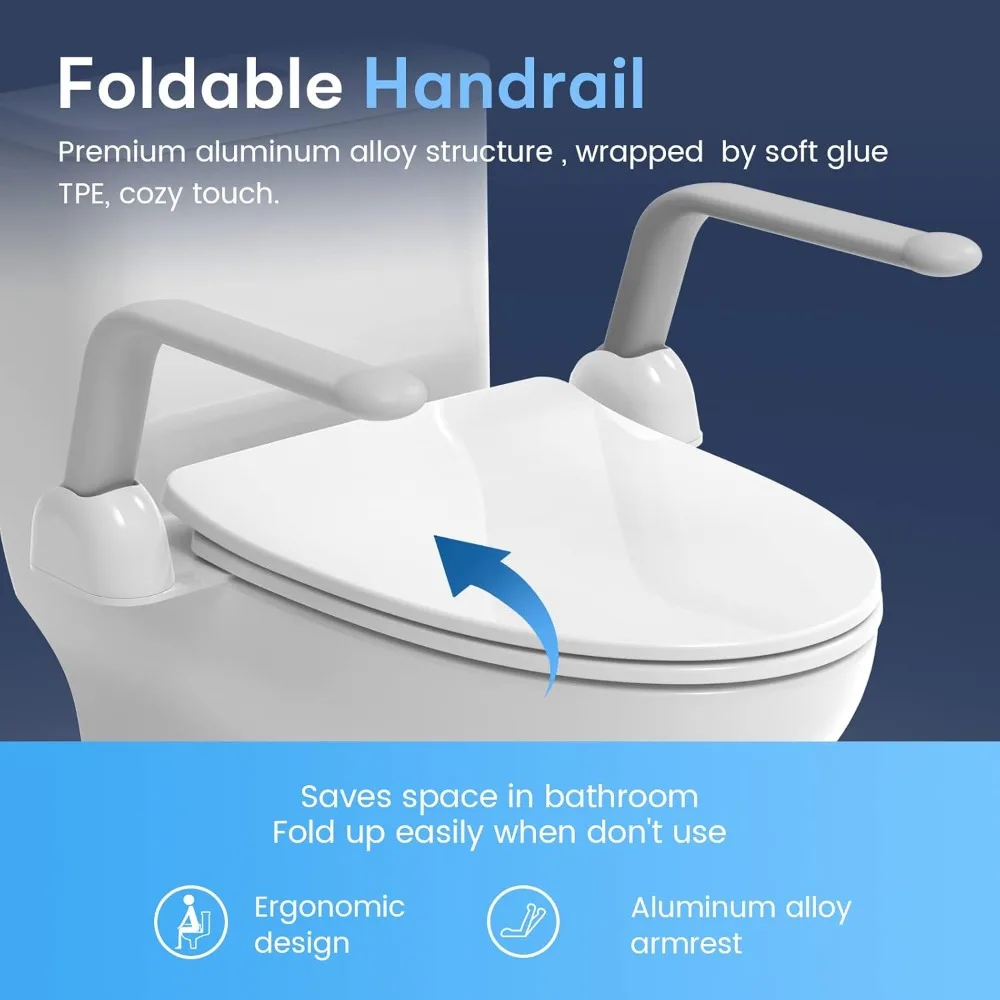 Toilet Safety Rail, Heavy Duty Foldable Toilet Handrail, Aluminum Alloy Support Up to 480LBS Perfect for Elderly Senior Handicap