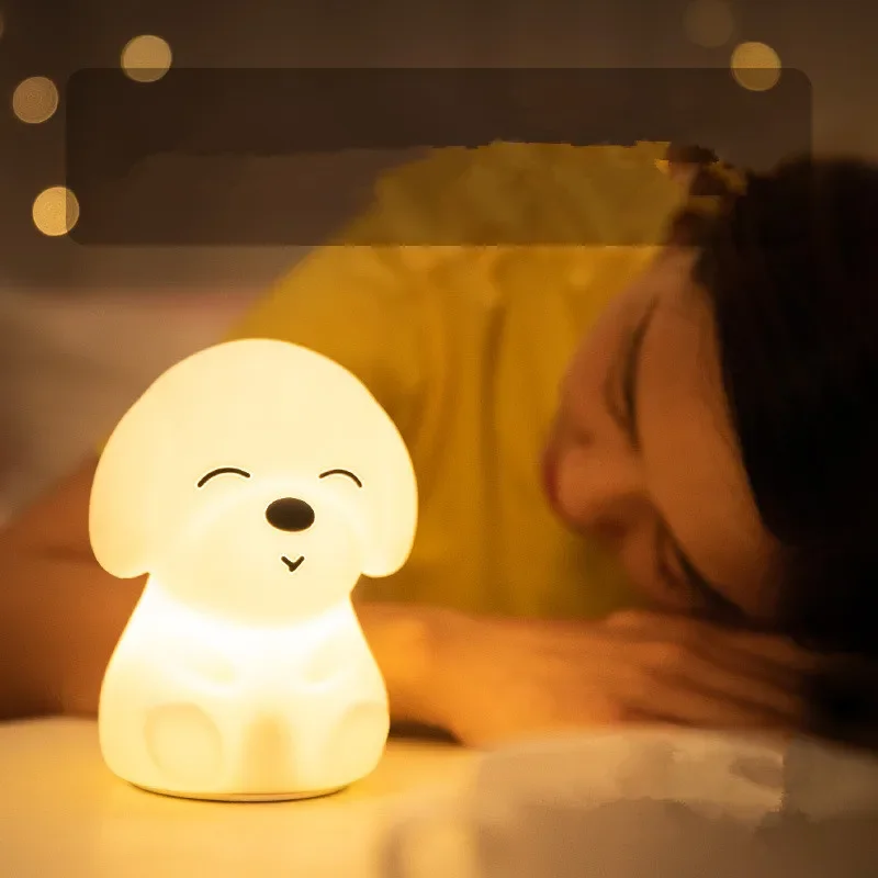 Animal Dog LED Night Light Touch Sensor Dimmable Timer USB Rechargeable Bedroom Silicone Puppy Lamp for Children Baby Toy Gift