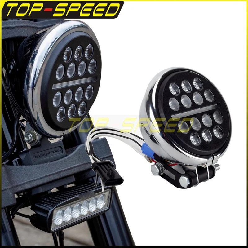 Black Chrome Integrated LED Headlight Kit Relocation Extension Block Wire Harness Adapter For Harley Low Rider S FXLRS DRL Light