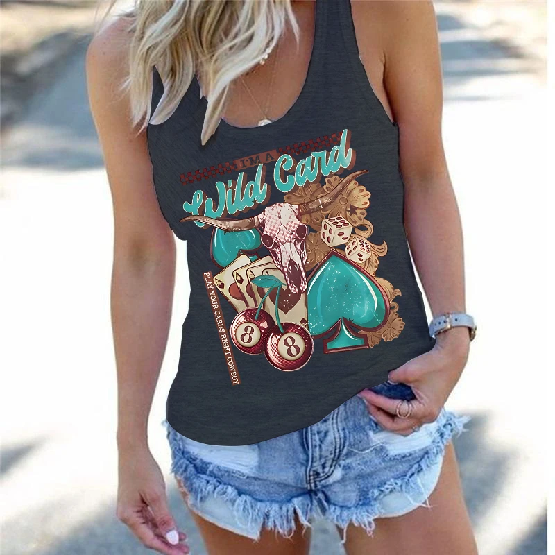 

Women's Sexy Tops Wild Cow Vintage Western Cowboy Style Women Racerback Tank Tops Casual Summer Gym Sleeveless Vests