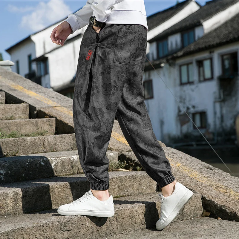 Chinese Traditional Dress Retro Embroidery Plus Size Casual Pants Men Clothing Style Loose Harem Joggers Oversized Trousers