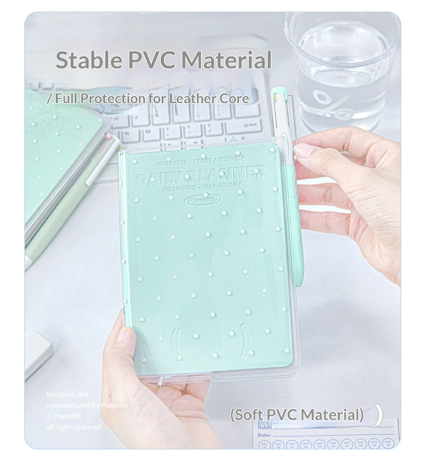 Planwith Transparente PVC-Schutzhülle mit Stiftschlaufe und Kartenfach für Jahresplaner-Notizbuch, Wasserdicht und Schmutzabweisend – Detail 13