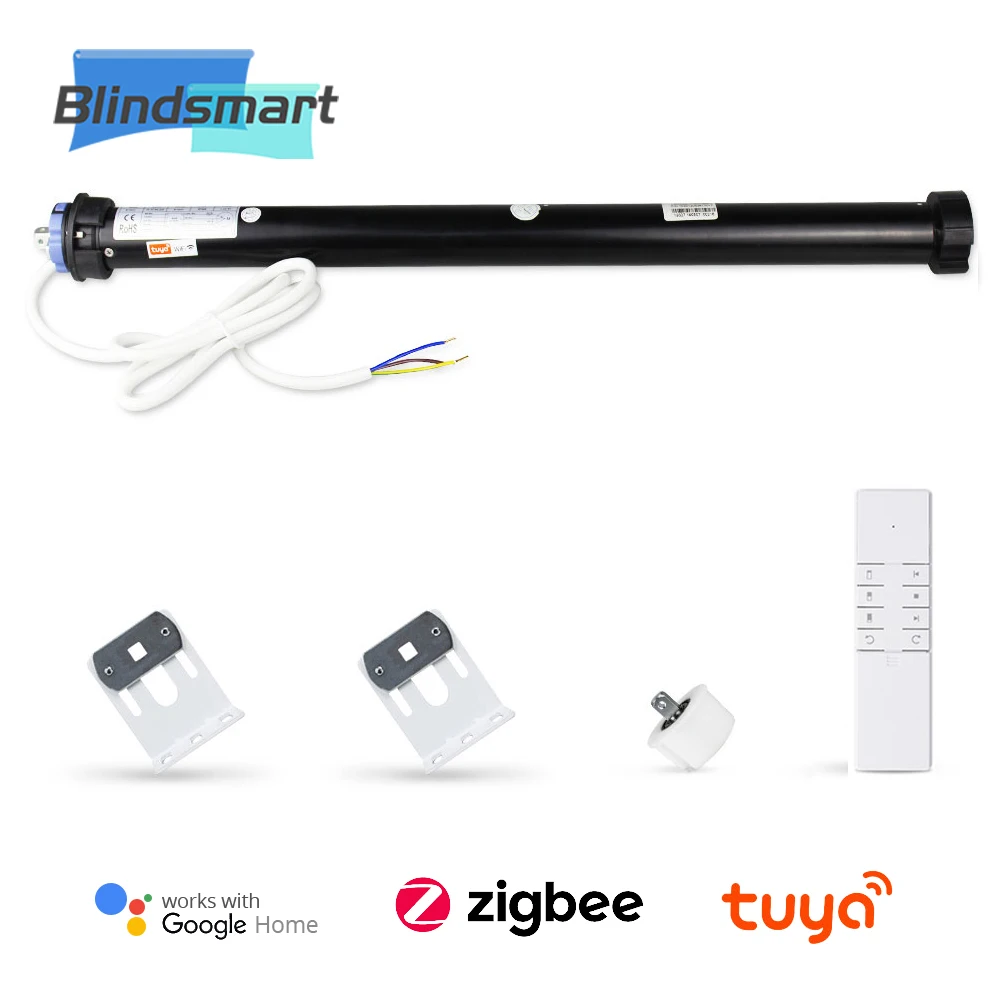 Blindsmart Tuya Zigbee Roller Shade Blind Motor for 50mm Tube Alexa Google Home Voice Control Tuya Smart Life Remote Control