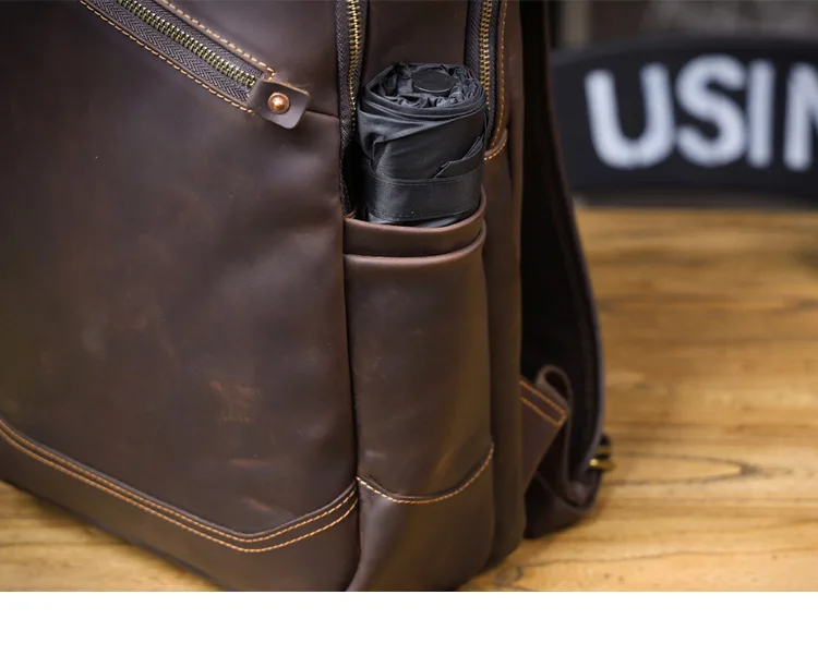 PNDME Vintage Crazy Horse Rindsleder Herrenrucksack mit großem Fassungsvermögen, lässiger Designer-Handtaschenrucksack aus echtem Leder für Damen, Reiserucksack. – Detail 29