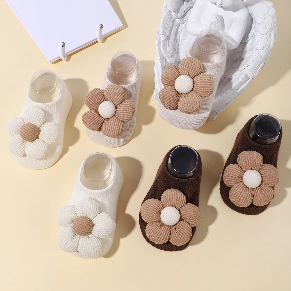

Cute Newborn Big Floral Non-slip Socks Four Season New Baby Soft Prewalker Knitted Sock For Girls Boys Infant Floor Socks