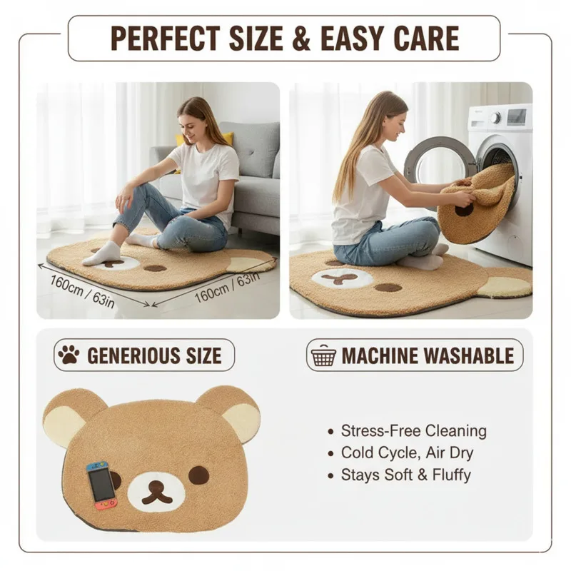 

Rilakkuma Carpet Kuna Relaxed Cartoon Cute Japan Korea Floor Mat Bedroom Soft Plush Floor Mat Home Bedroom Bedside Carpet New