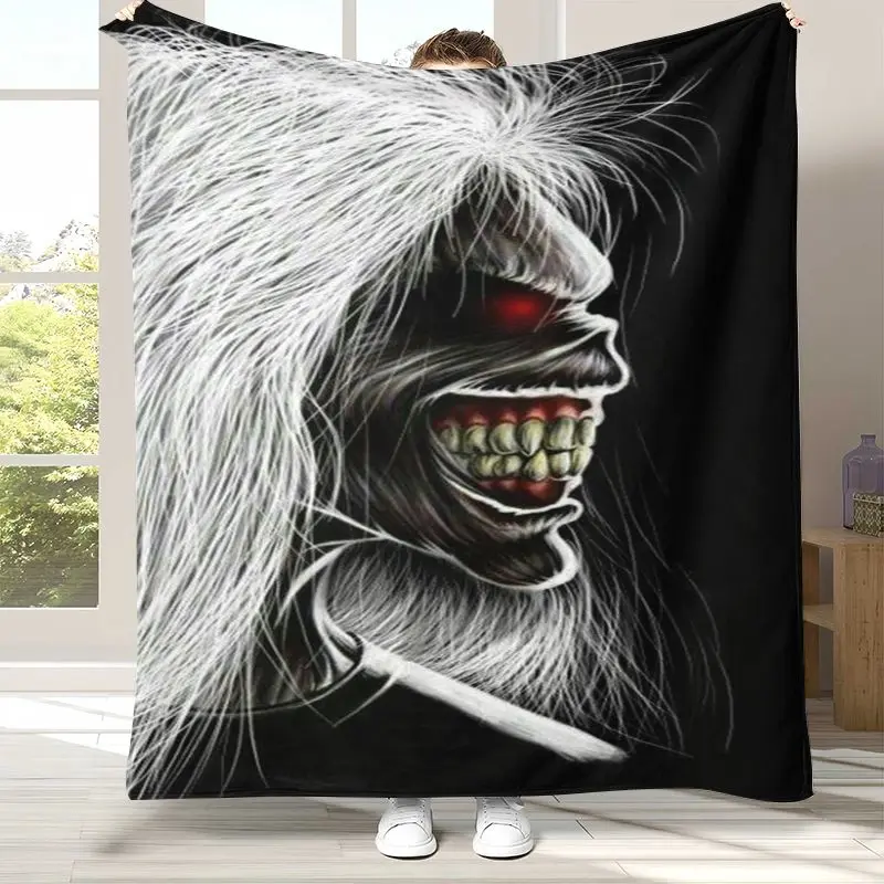 Eddie I-Iron M-Maiden Cartoon Sign Flannel Throw Blanket,Cozy Warm Blanket for Bed,Sofa,Living Room,Picnic,Camping,Home Décor