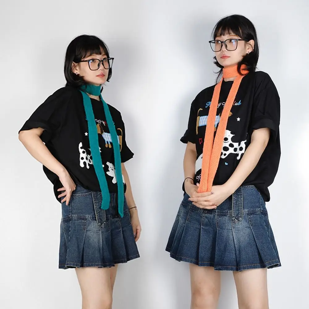 Fashion Harajuku Narrow Long Scarf Subculture Thin Y2K Knitted Scarf Casual Gothic Punk Choker Streamer Girl