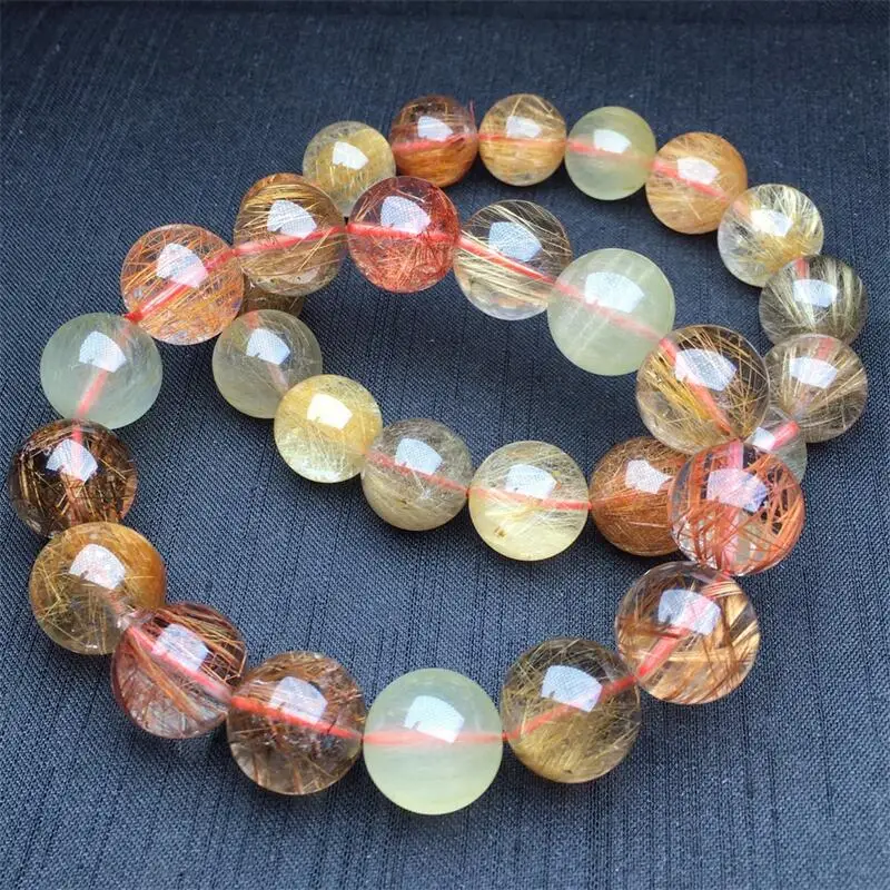 10MM Natural Colored Rutilate Quartz Bracelet Charms Handmade Fortune Energy Bangle Mineral Woman Amulet Jewelry Gift 1PCS