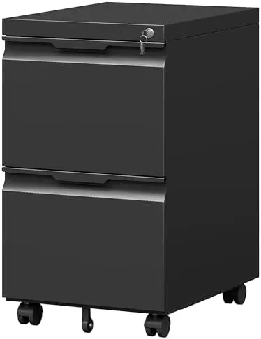 2 Drawer Metal Rolling File Cabinet with Lock, Under Desk Mobile Filing Cabinet for Home Office, Printer Stand with
