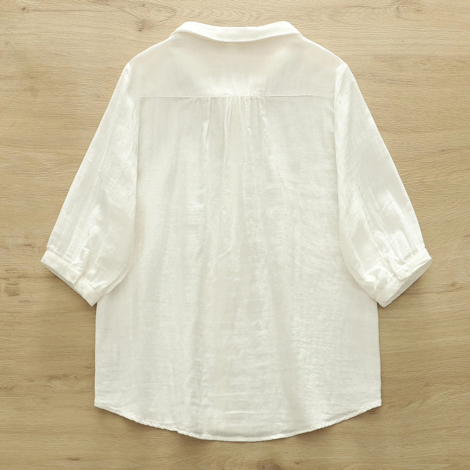 ใหม่2025ฤดูร้อนเส้นด้ายฝ้าย3/4แขนเสื้อผู้หญิงLapelดอกไม้เย็บปักถักร้อย, Moriสาวสบายๆเสื้อหลวมๆT54360CC