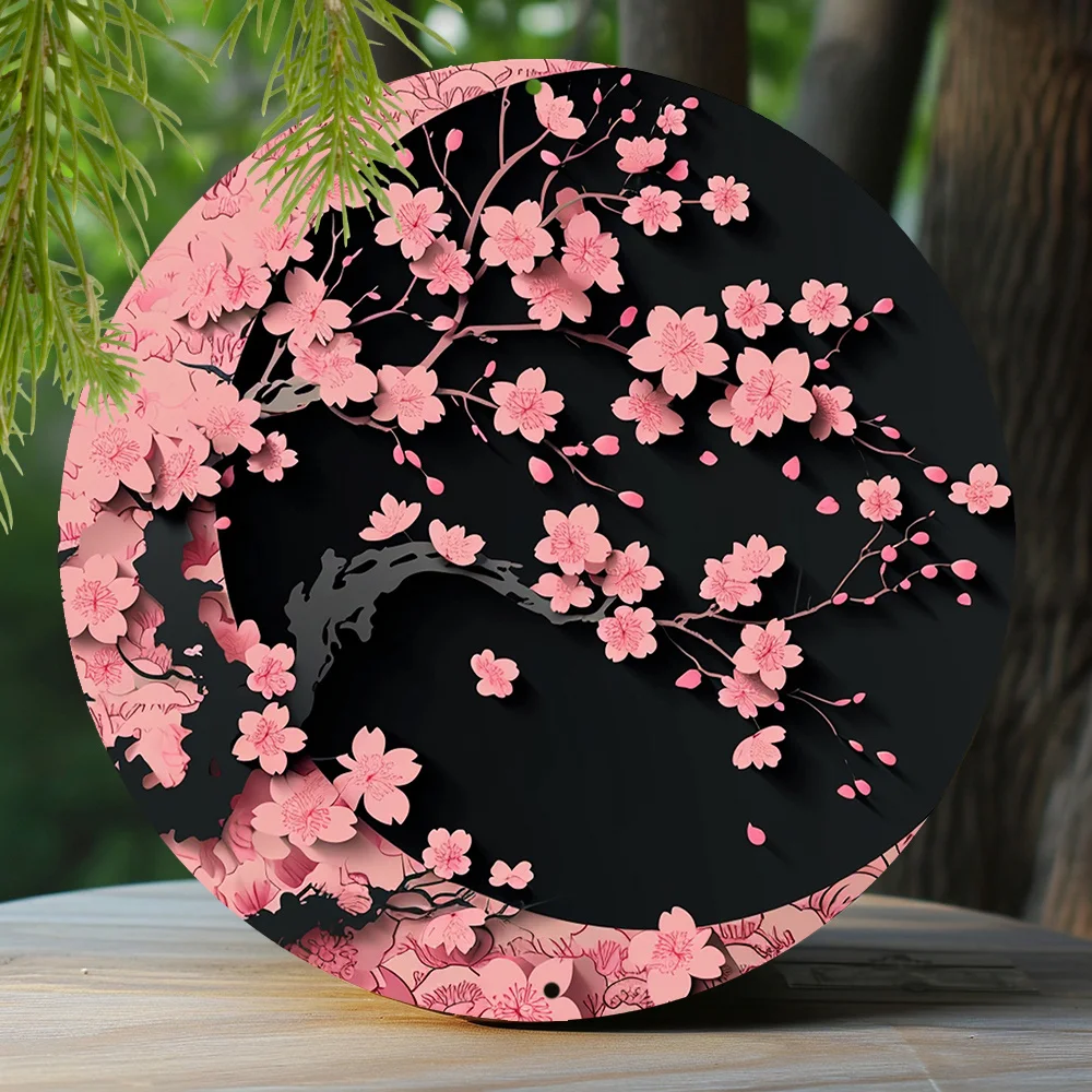 

"Cherry Blossom 8x8"" Aluminum Wreath - Seasonal Home Decor Wall Art for Apartments, Perfect Girls Gift"