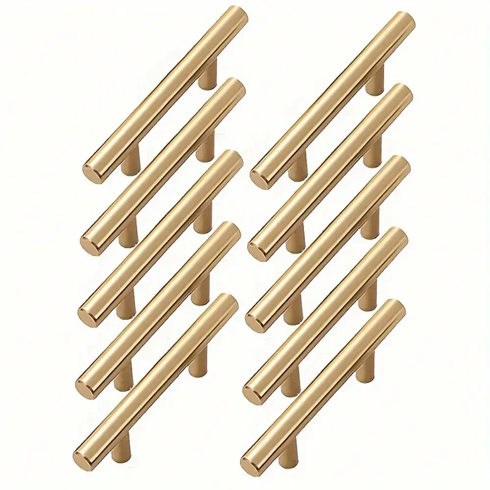 12pcs Gold Cabinet Drawer Pull Handles, Brushed Nickel Stainless Steel Knobs for Drawers