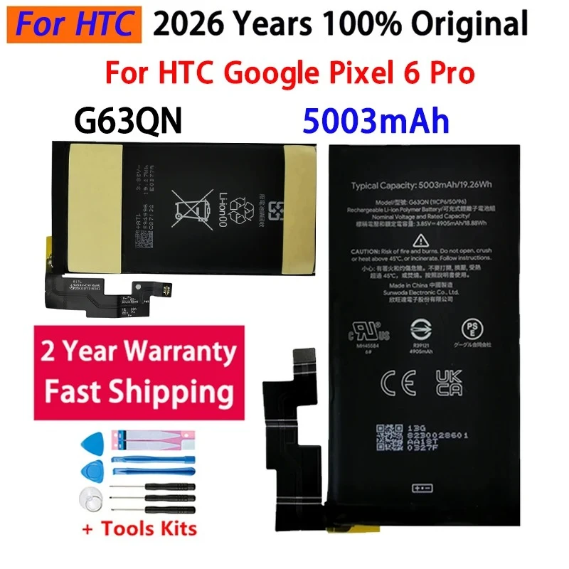 Fast Shipping 100% G63QN 5003mAh Replacement Battery For HTC Google Pixel 6 Pro Pixel 6Pro Mobile Phone Batteries+Tools