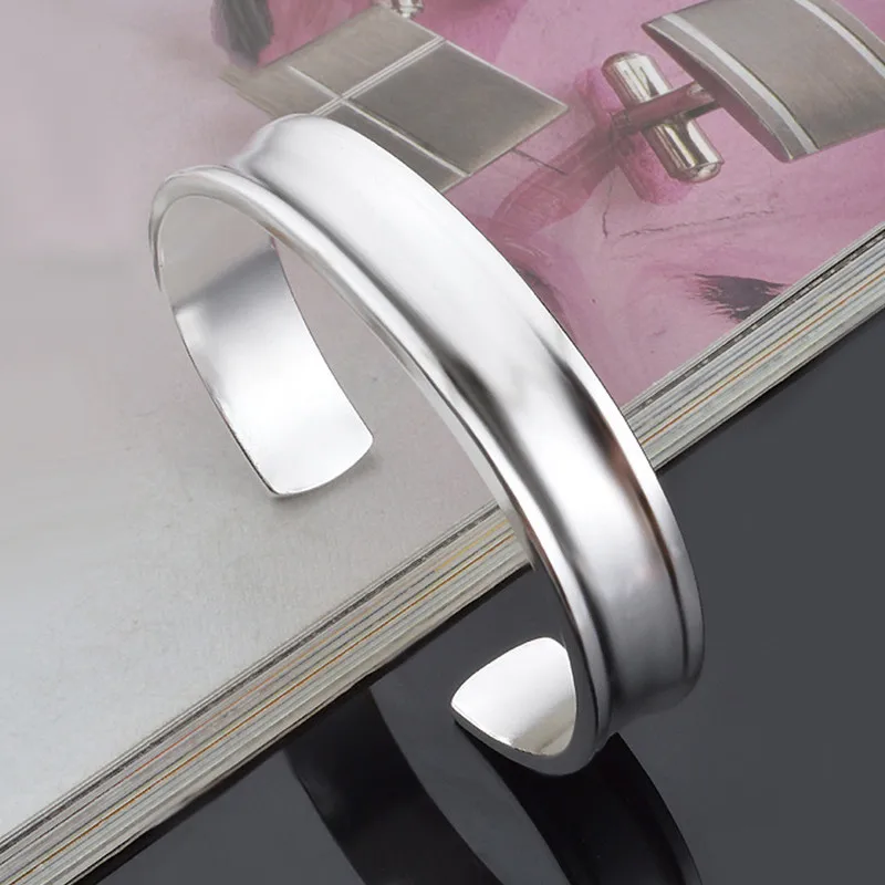 

925 Sterling Silver Open Cuff Bracelet Bangles For Women Men Couple Bracelets Gift