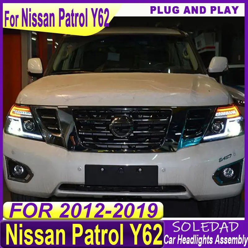 Car headlight For Nissan Patrol Y62 2012 2013 2014-2019 assembly modified LED DRL Turn Signal High Beam Angel Eye Projector Lens