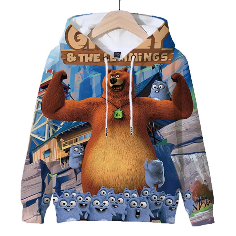 Funny Grizzy And The Lemmings Print Hoodies Boys Girls Harajuku Sweatshirt Autumn Pullover Kids Cartoon Casual Tops Y2k Clothes