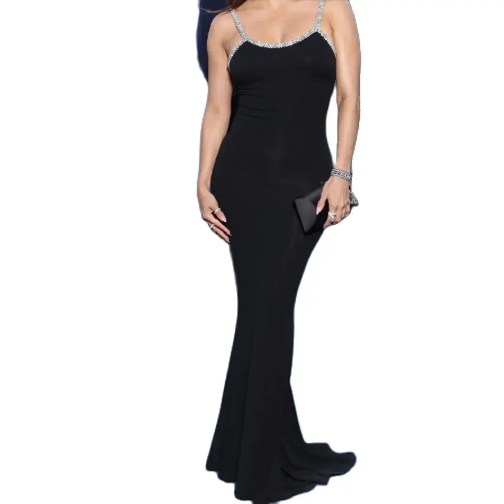 Exquisite Black Women Evening Dress Shiny Sequin Spaghetti Strap Trumpet Floor Length Slim Fit Robes De Soirée فساتين سهرة