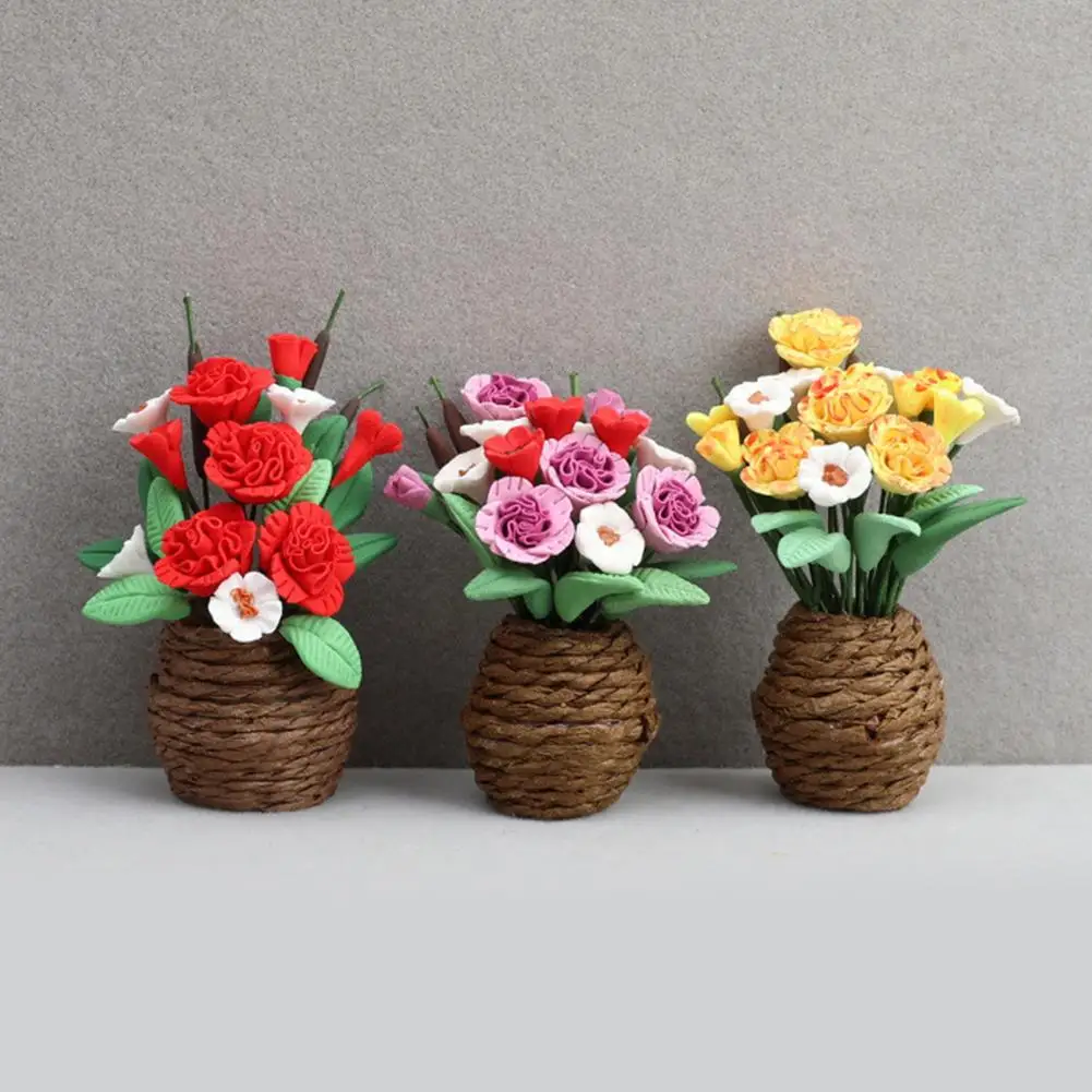 Doll House Potted Plant Miniature Hand-kneaded Plant 1 12 Scale Dollhouse Potted Plant Miniature Rattan Flower Pot