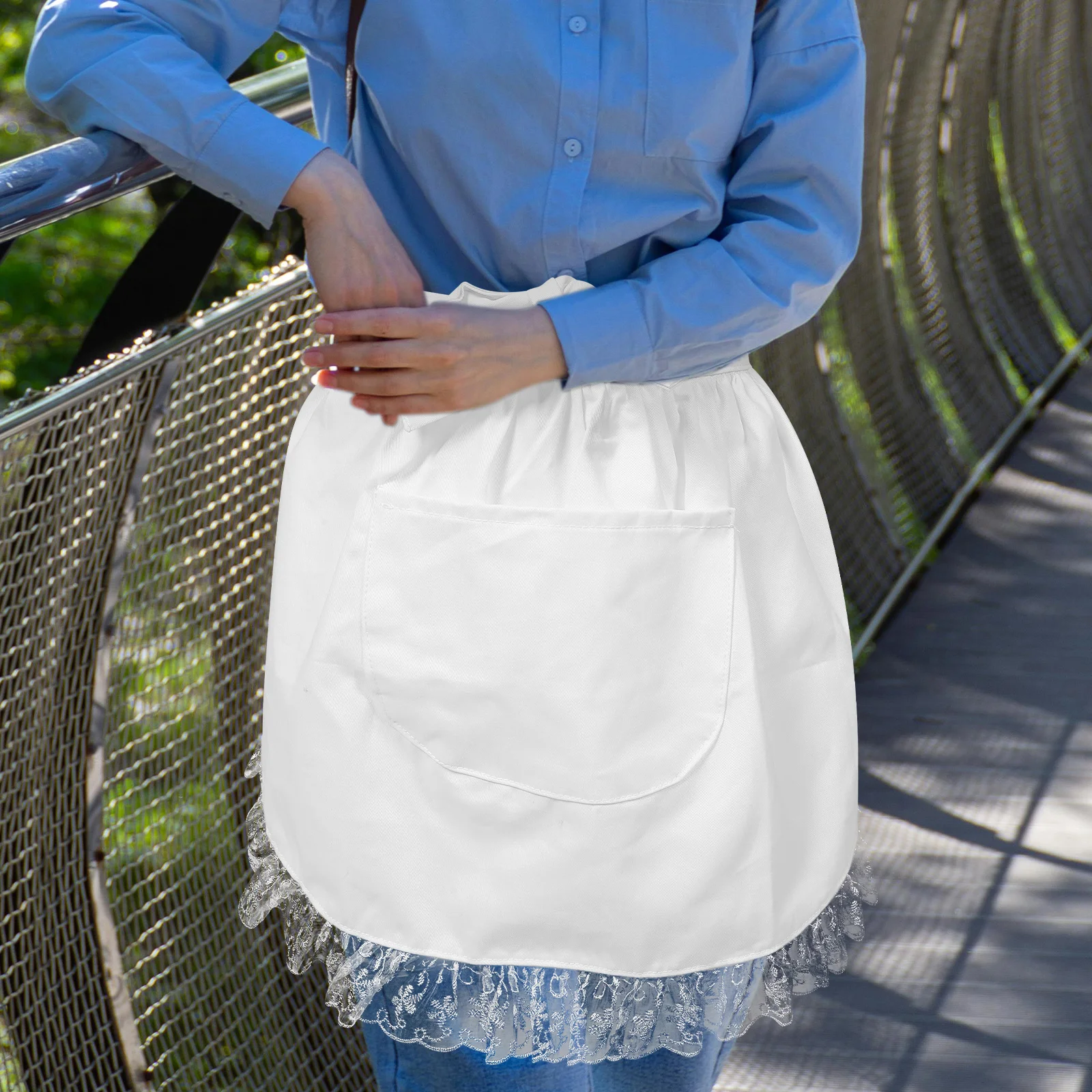 

Lace Apron Women Half Cotton Pockets Vintage Girls Cosplay Waist Kitchen Wardrobe Sizes
