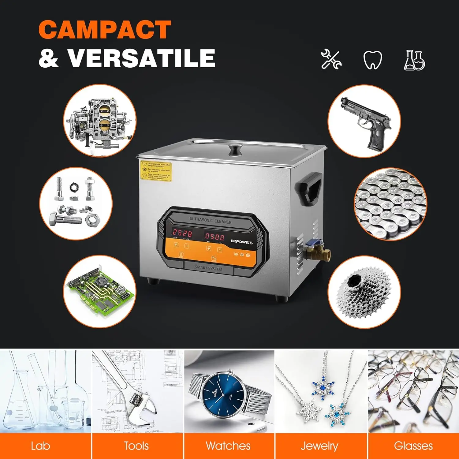 ACMESONIC 240W 40kHz Ultrasonic Cleaner 10L อุ่นจับเวลา LED สําหรับแผงวงจรคาร์บูเรเตอร์นาฬิกาชิ้นส่วนอุตสาหกรรมทําความสะอาด Machin