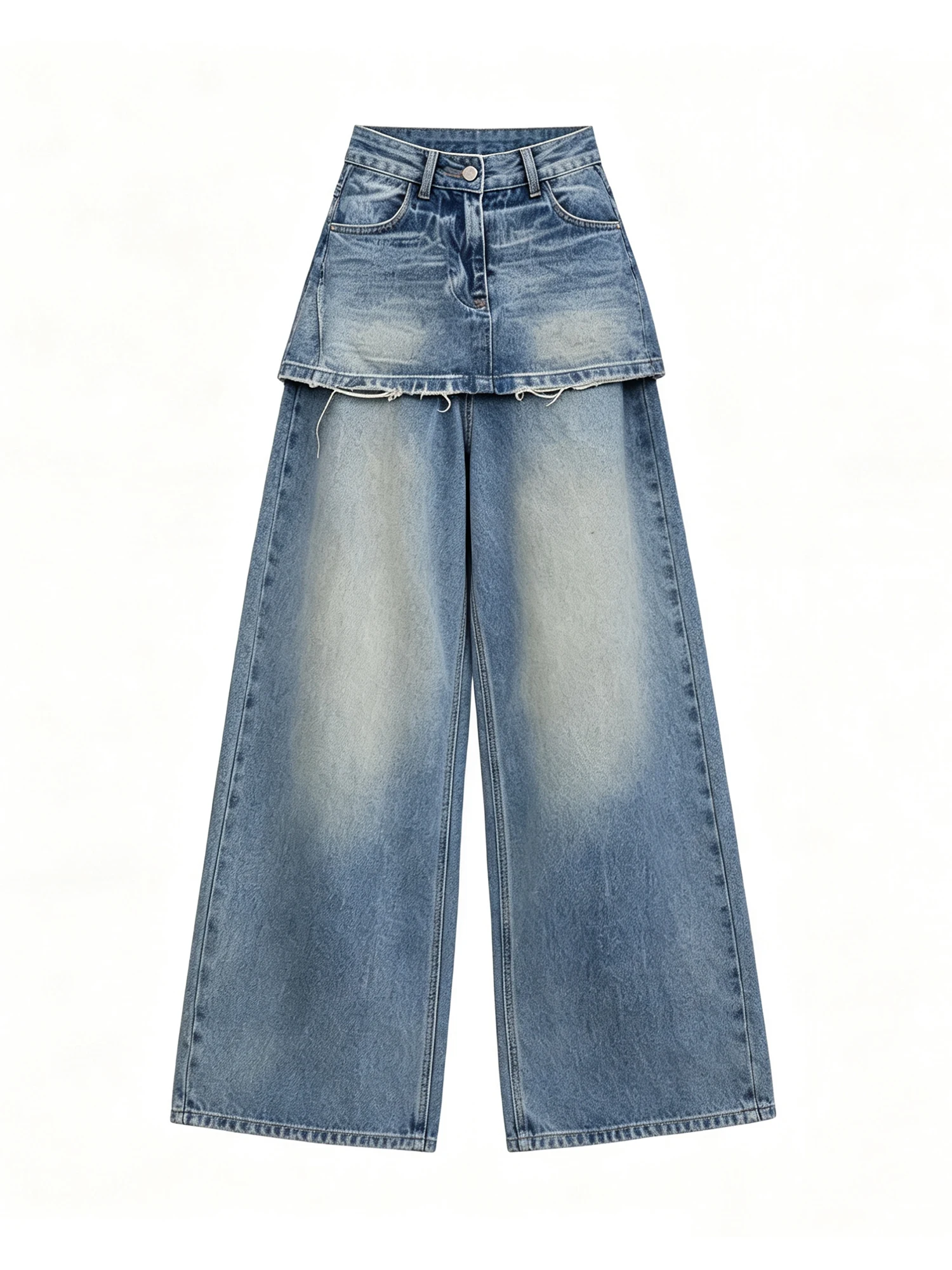 

Women's Blue Y2k Baggy Jeans with Wrap Skirt Vintage Harajuku Grunge Hiphop Oversize Jean Pants Wide Leg Denim Trousers Summer