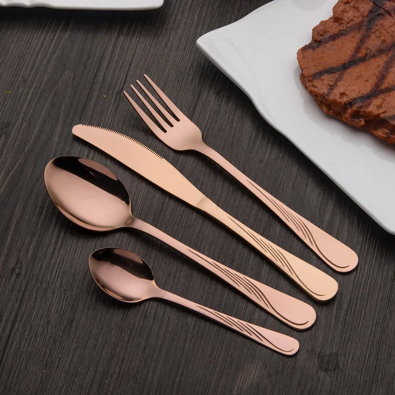 30/24 PCS Rose Gold Tableware Mirror Silverware Set Stainless Steel Cutlery Kitchen Knife Spoon Flatware Western Dinnerware Set