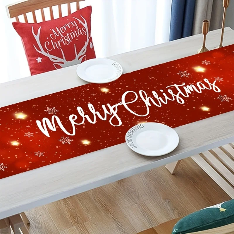 Merry Christmas Tree Snowman Linen Table Runner Dining Table Decor Reusable Winter Snowflake Table Runners Christmas Decorations