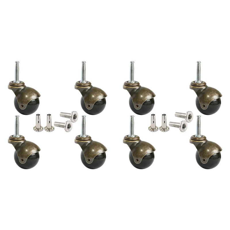AA81-1.5Inch Ball Casters Wheels For Furniture Casters Set Of 8 With 8 X 38Mm Mounting Stem Sleeve Socket Insert Replacement